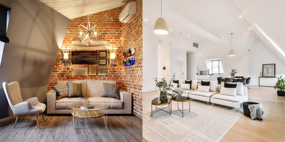 Modernes Wohnzimmer mit Ziegelwand und bequemer Couch, das durch gezielte Beleuchtung eine gemütliche Atmosphäre für gesellige Abende und Entspannung schafft.